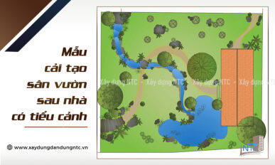 Mẫu cải tạo sân vườn sau nhà với tiểu cảnh sinh động.