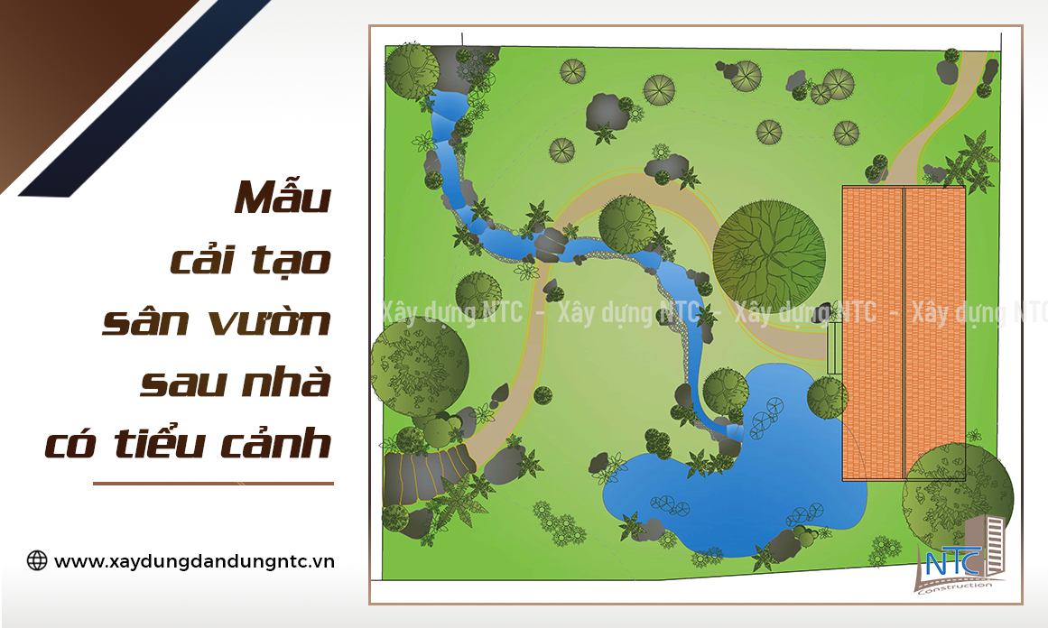 Mẫu cải tạo sân vườn sau nhà với tiểu cảnh sinh động.