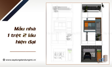 Mẫu nhà 1 trệt 2 lầu hiện đại có gara ô tô.