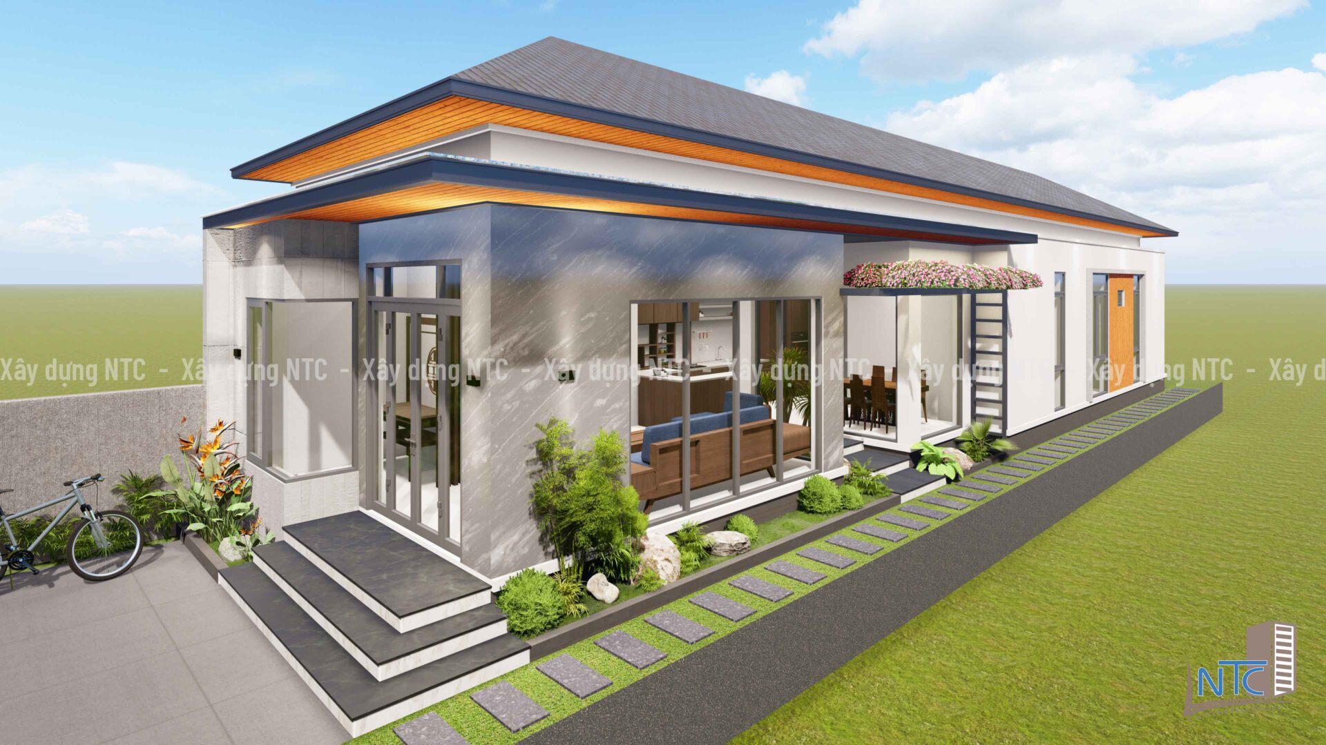 Mẫu nhà cấp 4 tân cổ điển mái Nhật. (ảnh 2)