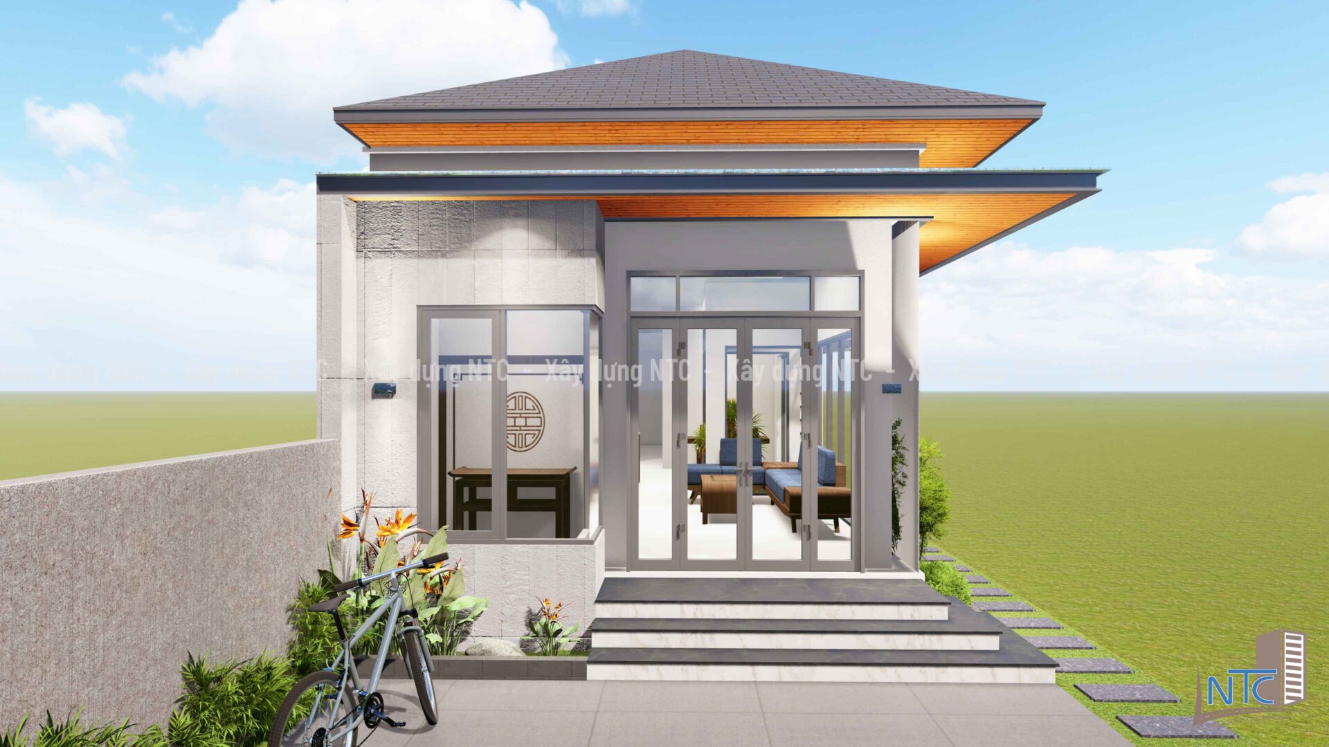 Mẫu nhà cấp 4 tân cổ điển mái Nhật. (ảnh 3)