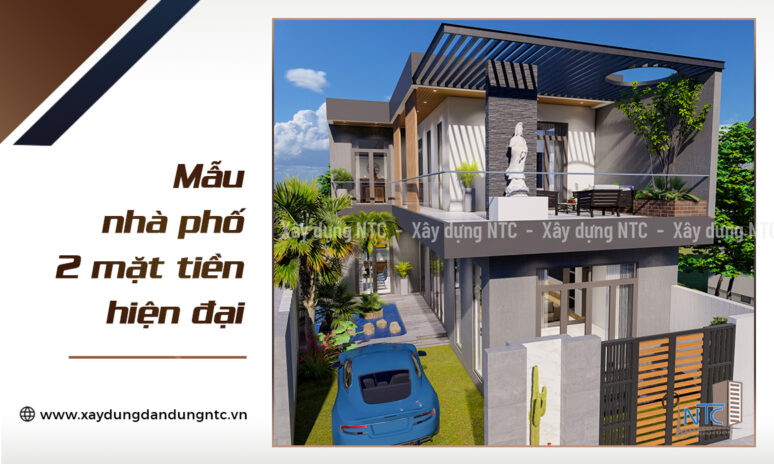 Mẫu nhà 2 mặt tiền có hồ cá koi, sân vườn thư giãn.