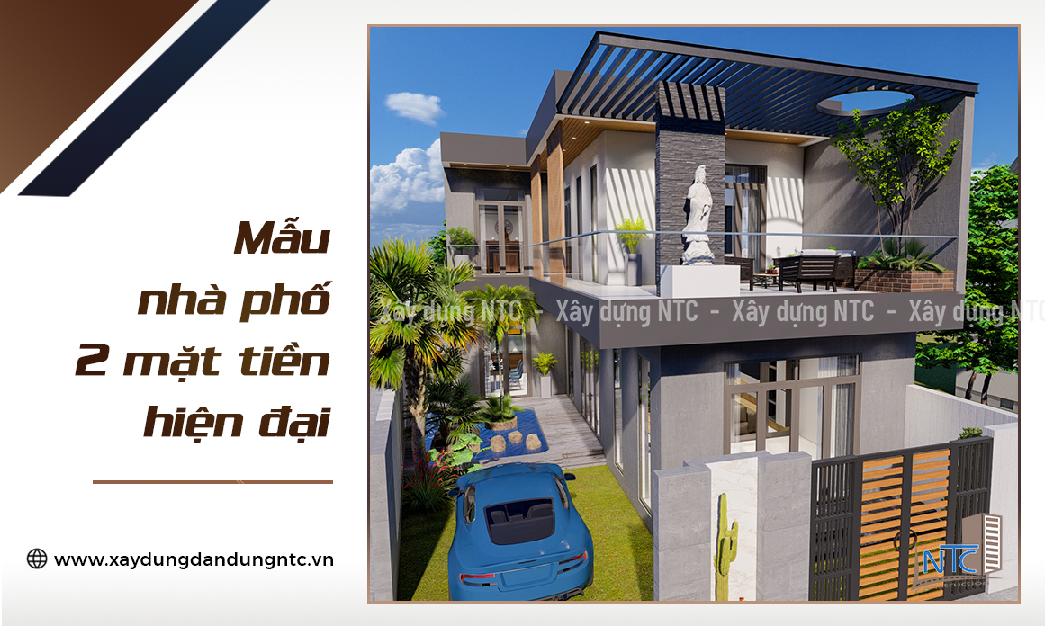 Mẫu nhà 2 mặt tiền có hồ cá koi, sân vườn thư giãn.