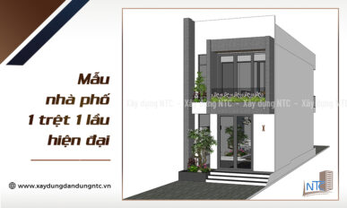 Mẫu nhà 1 trệt 1 lầu phong cách hiện đại.