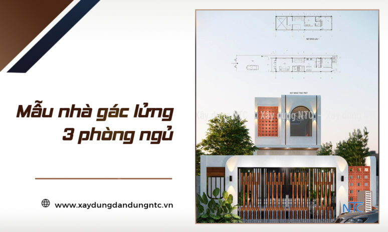 Mẫu nhà gác lửng 3 phòng ngủ đẹp hiện đại năm nay.