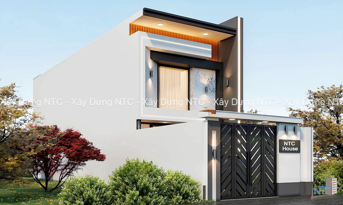 Mẫu nhà gác lửng hiện đại có gara ô tô. (ảnh 4)