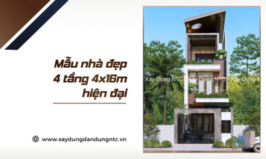Mẫu nhà đẹp 4 tầng 4x16m hiện đại nhiều mảng xanh.